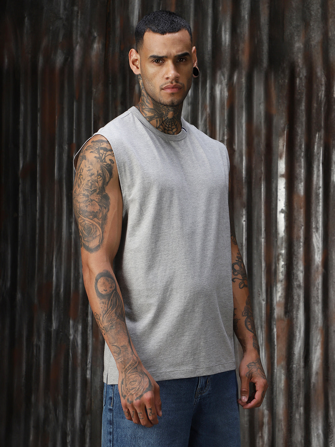 Men Solid Cotton Relaxed Fit  Round neck Sleeveless T-Shirts