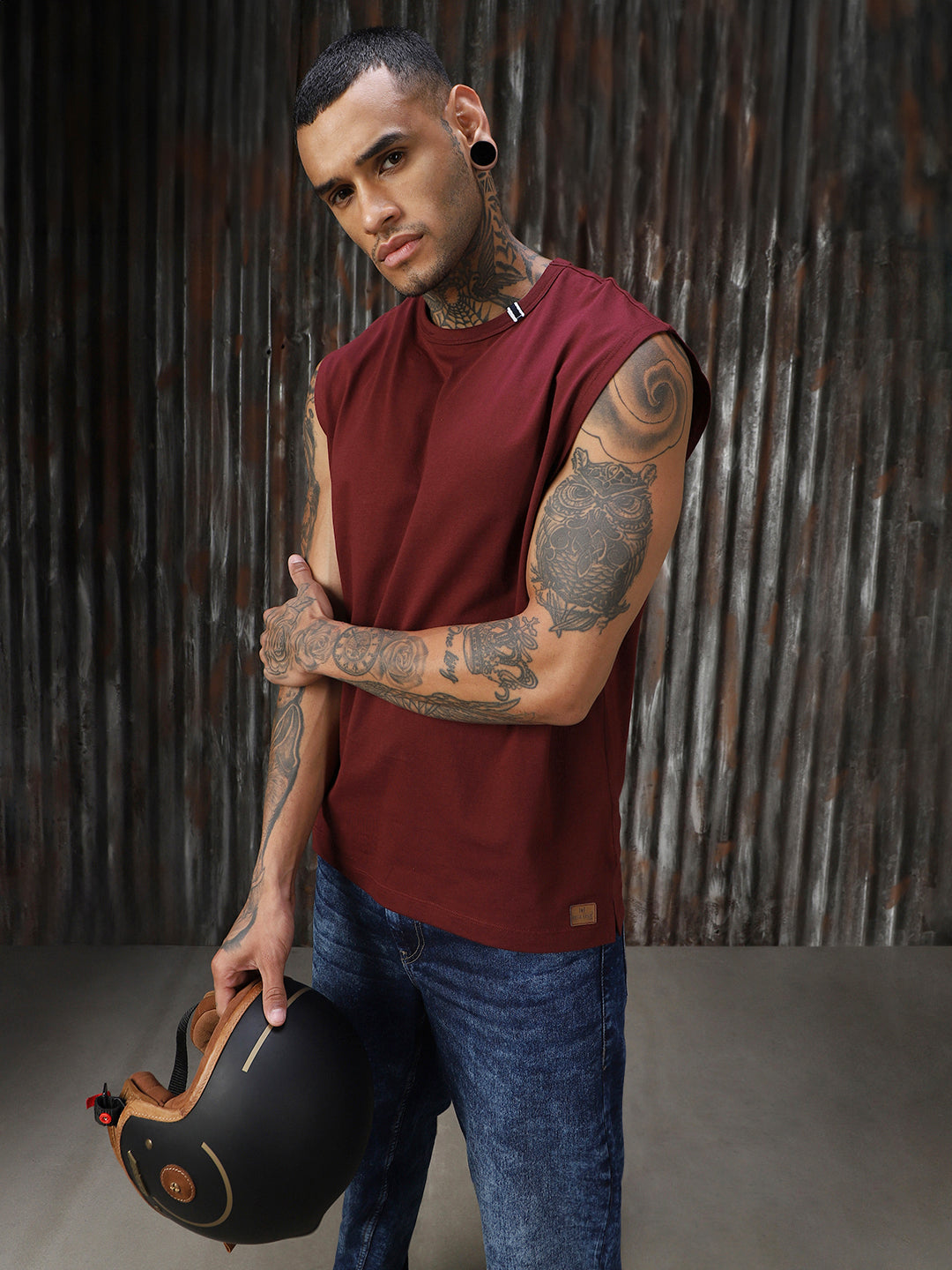 Men Solid Cotton Relaxed Fit  Round neck Sleeveless T-Shirts