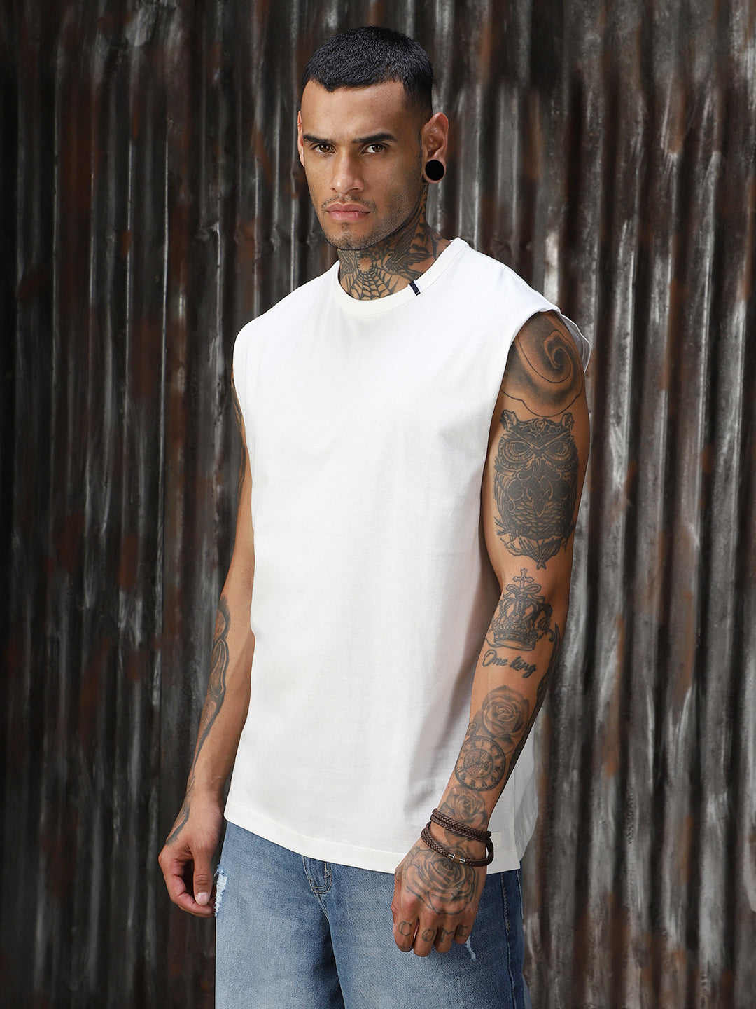 Men Solid Cotton Relaxed Fit  Round neck Sleeveless T-Shirts