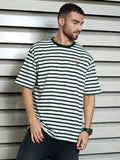 Men Cotton Short Sleeves Round Neck Striped Relaxed Fit Tshirt