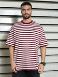 Men Cotton Short Sleeves Round Neck Striped Relaxed Fit Tshirt