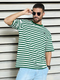 Men Cotton Short Sleeves Round Neck Striped Relaxed Fit Tshirt