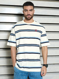 Men Cotton Short Sleeves Round Neck Striped Relaxed Fit Tshirt