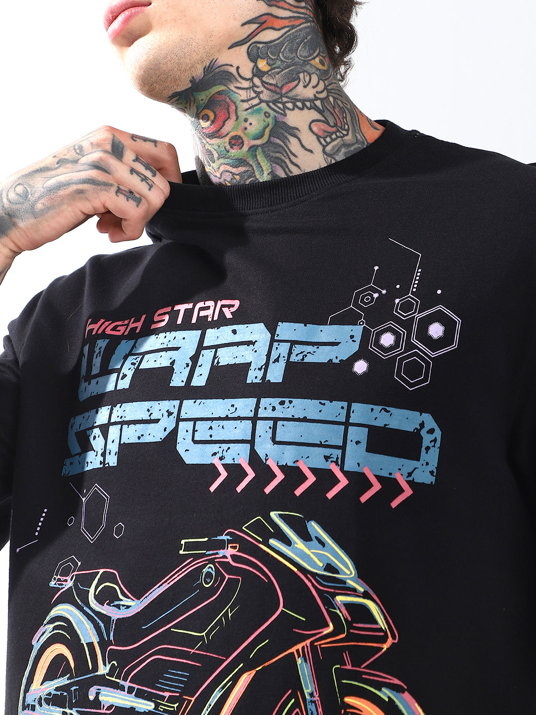 High Star Men Oversized Printed round neck short sleeve T-shirt