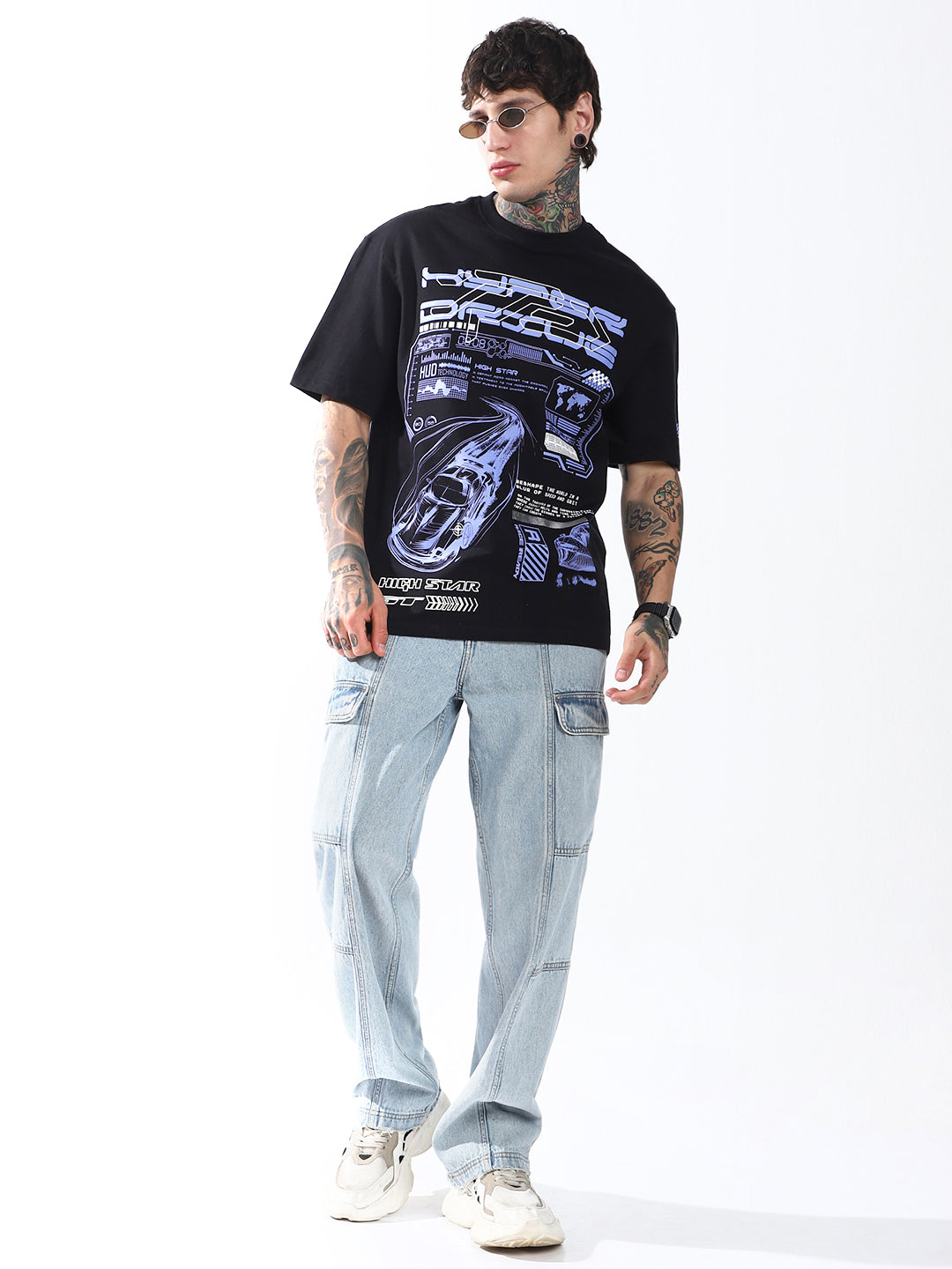 High Star Men Oversized Printed round neck short sleeve T-shirt