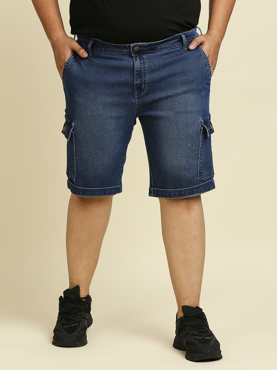 Men Plus Size Blue Washed Slim Fit Denim Shorts