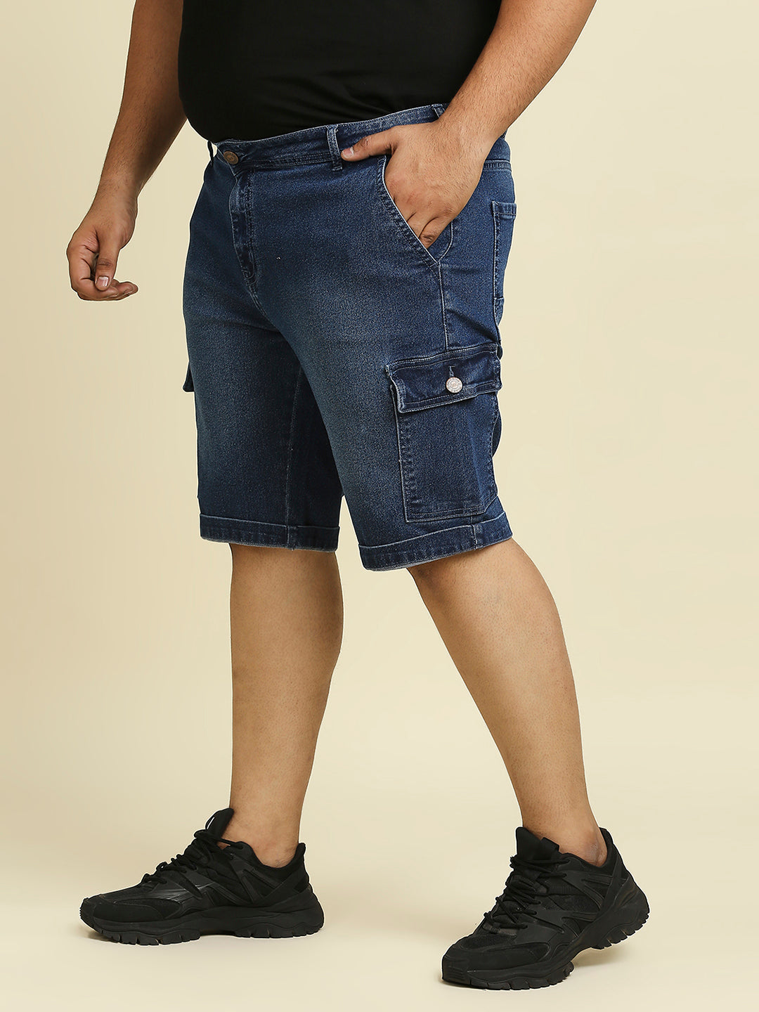 Men Plus Size Blue Washed Slim Fit Denim Shorts