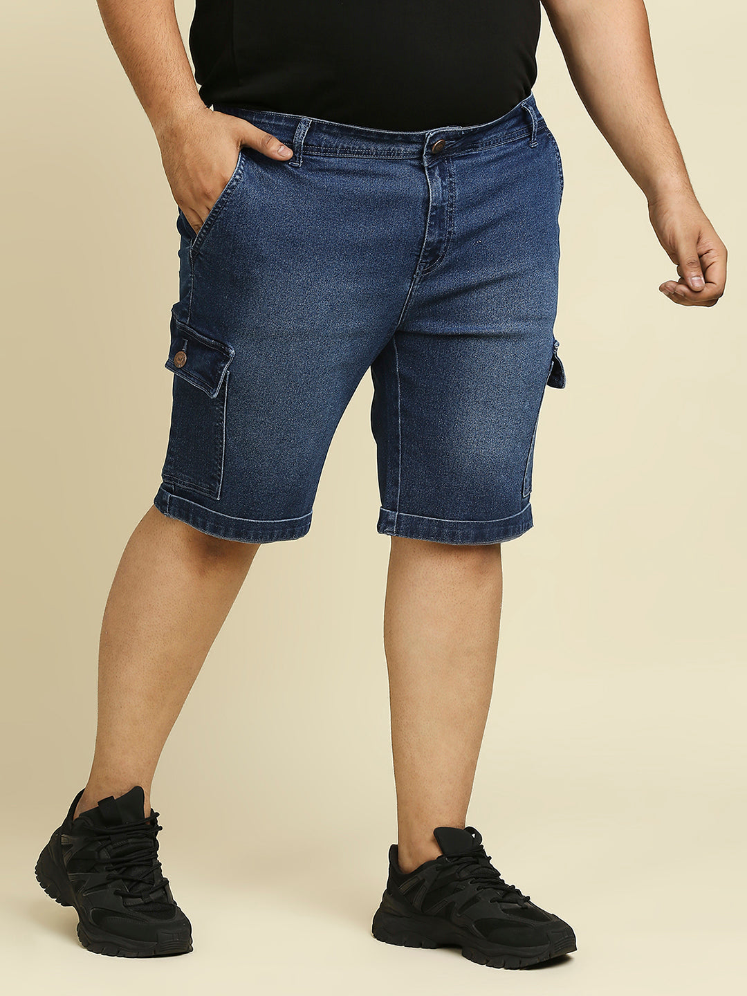 Men Plus Size Blue Washed Slim Fit Denim Shorts