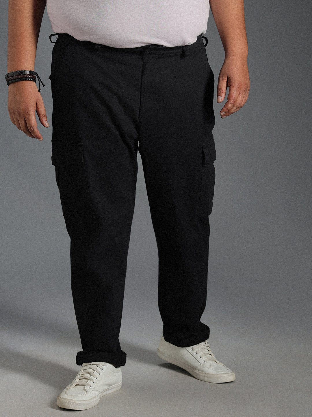 Plus Size Men Relaxed Straight Leg Mid-Rise Slim Fit Cargos Trousers