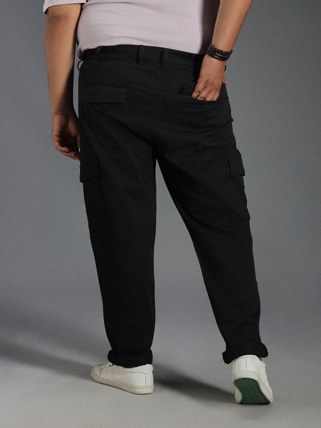 Plus Size Men Relaxed Straight Leg Mid-Rise Slim Fit Cargos Trousers