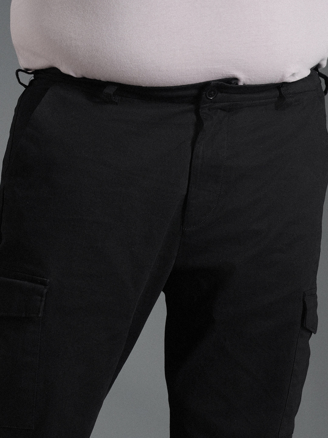 Plus Size Men Relaxed Straight Leg Mid-Rise Slim Fit Cargos Trousers