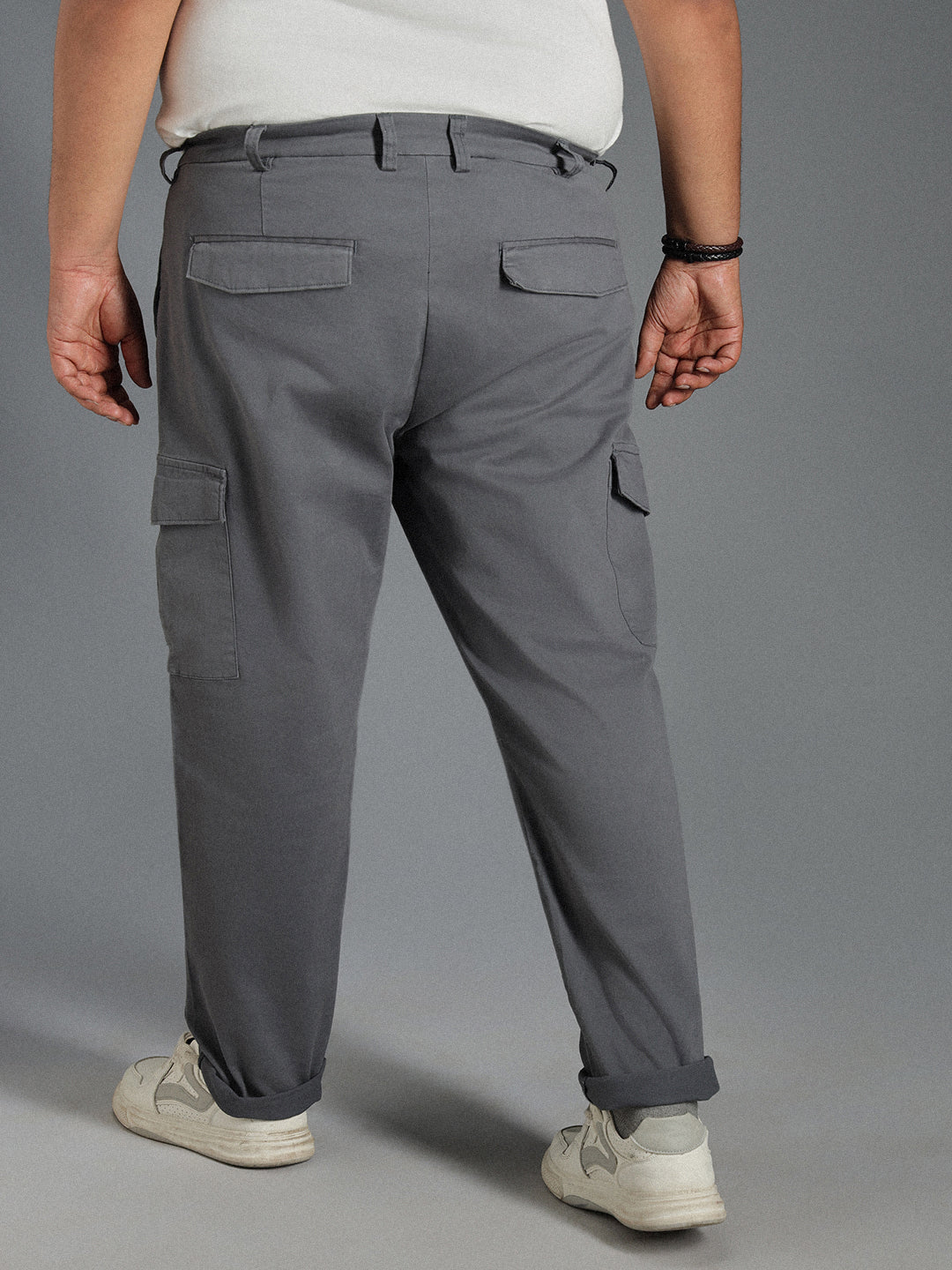 Plus Size Men Relaxed Straight Leg Mid-Rise Plain Slim Fit Cargos Trousers