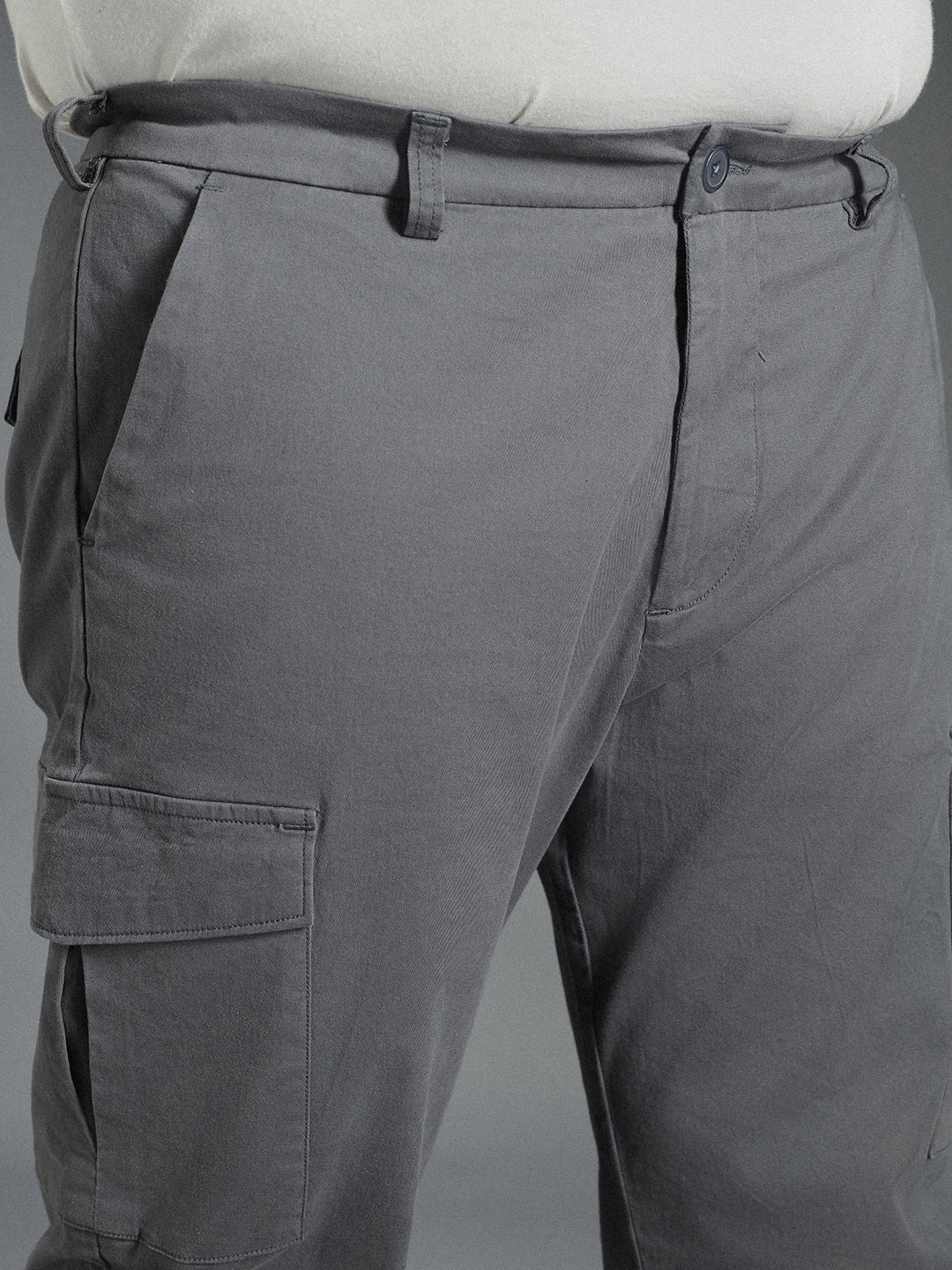 Plus Size Men Relaxed Straight Leg Mid-Rise Plain Slim Fit Cargos Trousers