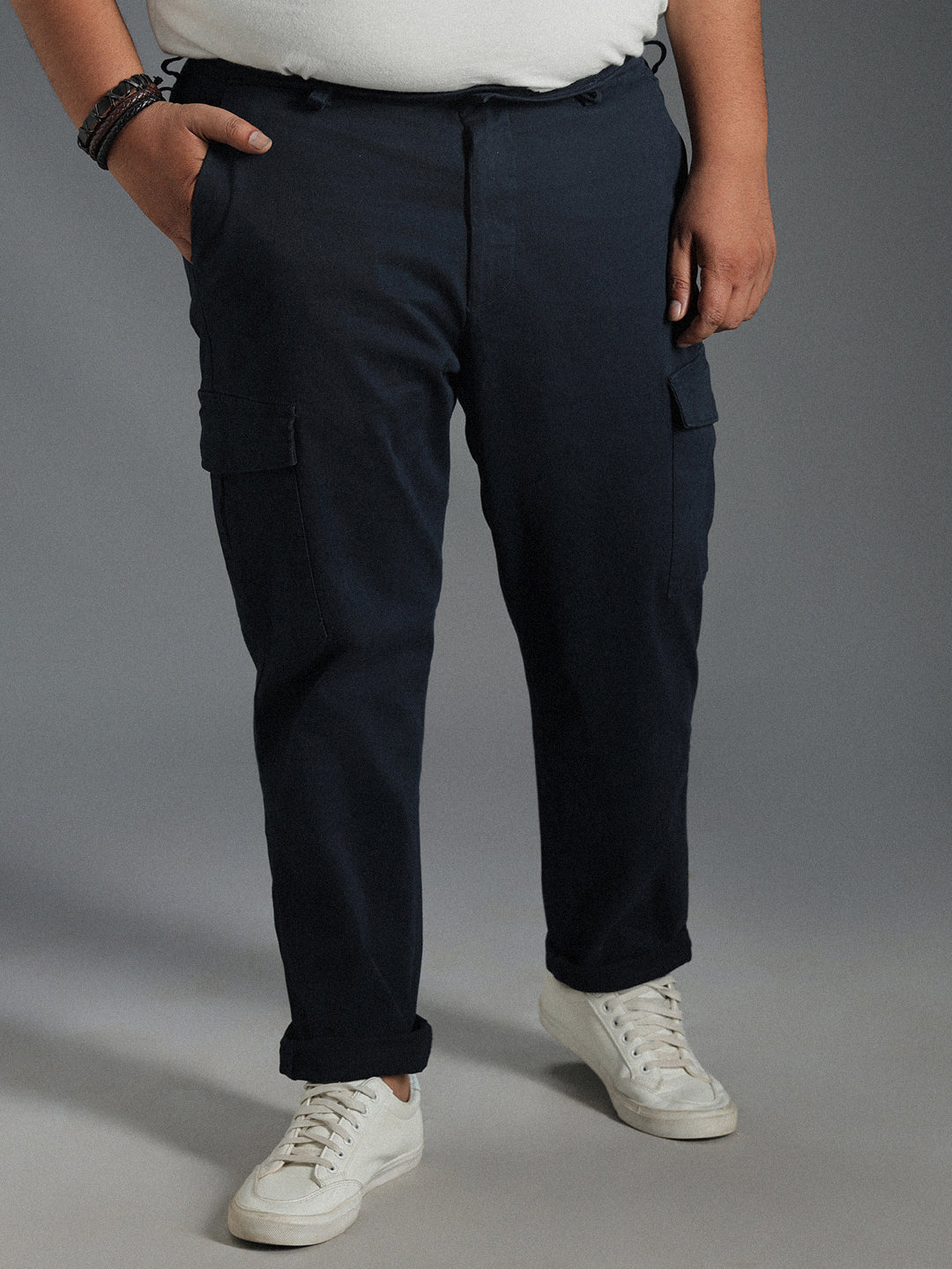 Plus Size Men Relaxed Straight Leg Slim Fit Cotton Cargos Trousers