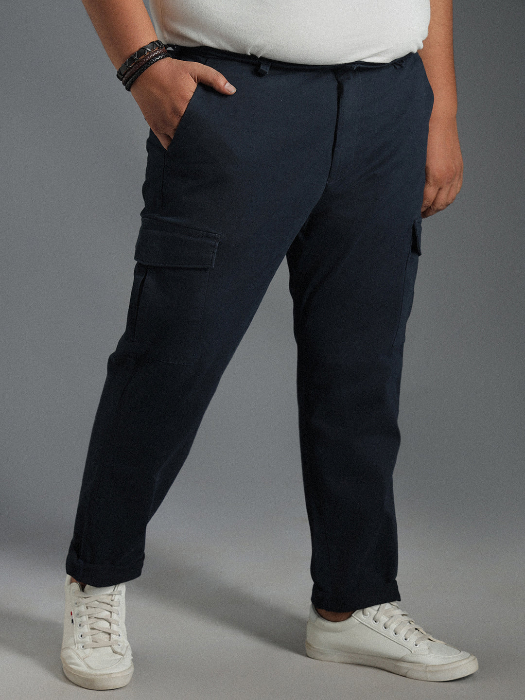 Plus Size Men Relaxed Straight Leg Slim Fit Cotton Cargos Trousers