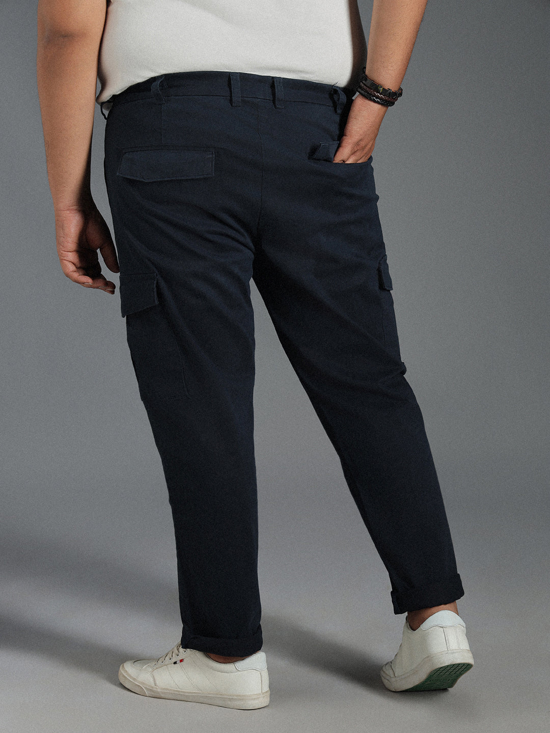 Plus Size Men Relaxed Straight Leg Slim Fit Cotton Cargos Trousers