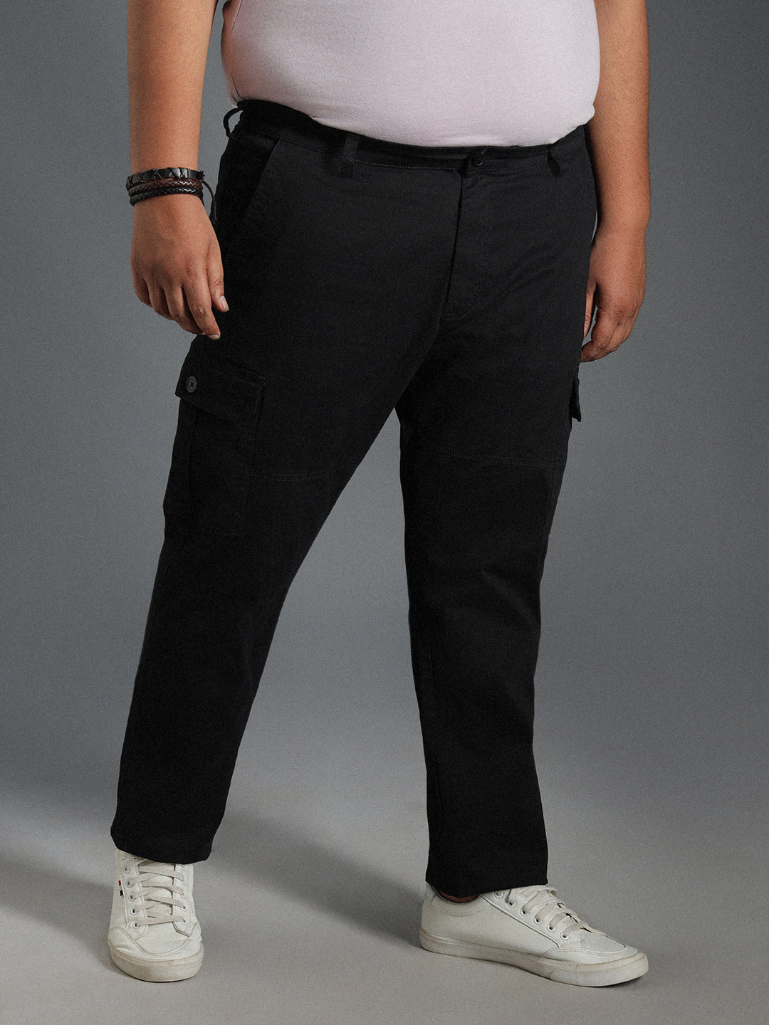 Plus Size Men Relaxed Straight Leg Cotton Cargos Trousers