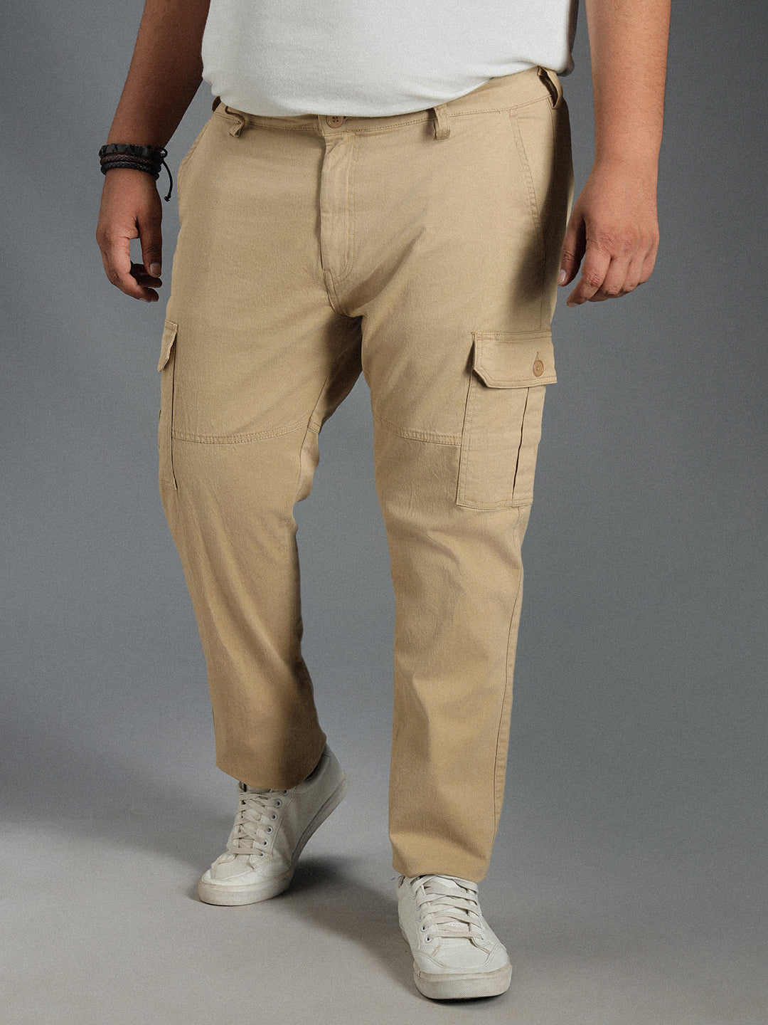 Plus Size Men Relaxed Straight Leg Cotton Cargos Trousers