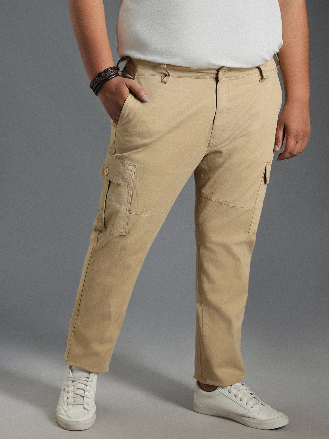 Plus Size Men Relaxed Straight Leg Cotton Cargos Trousers