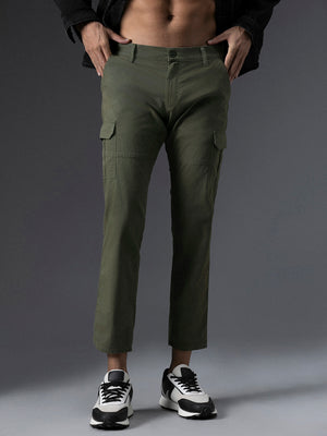 Men Relaxed Mid-Rise Cotton Cargos Trousers