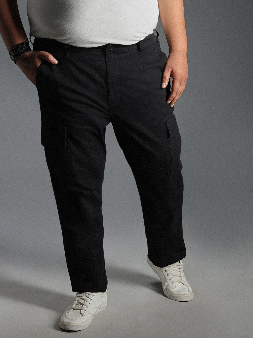 Plus Size Men Relaxed Straight Leg Straight Fit Cotton Cargos Trousers