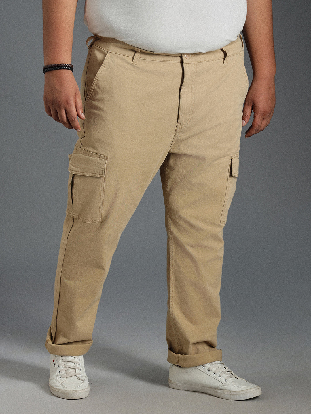 Plus Size Men Relaxed Straight Leg Straight Fit Cotton Cargos Trousers