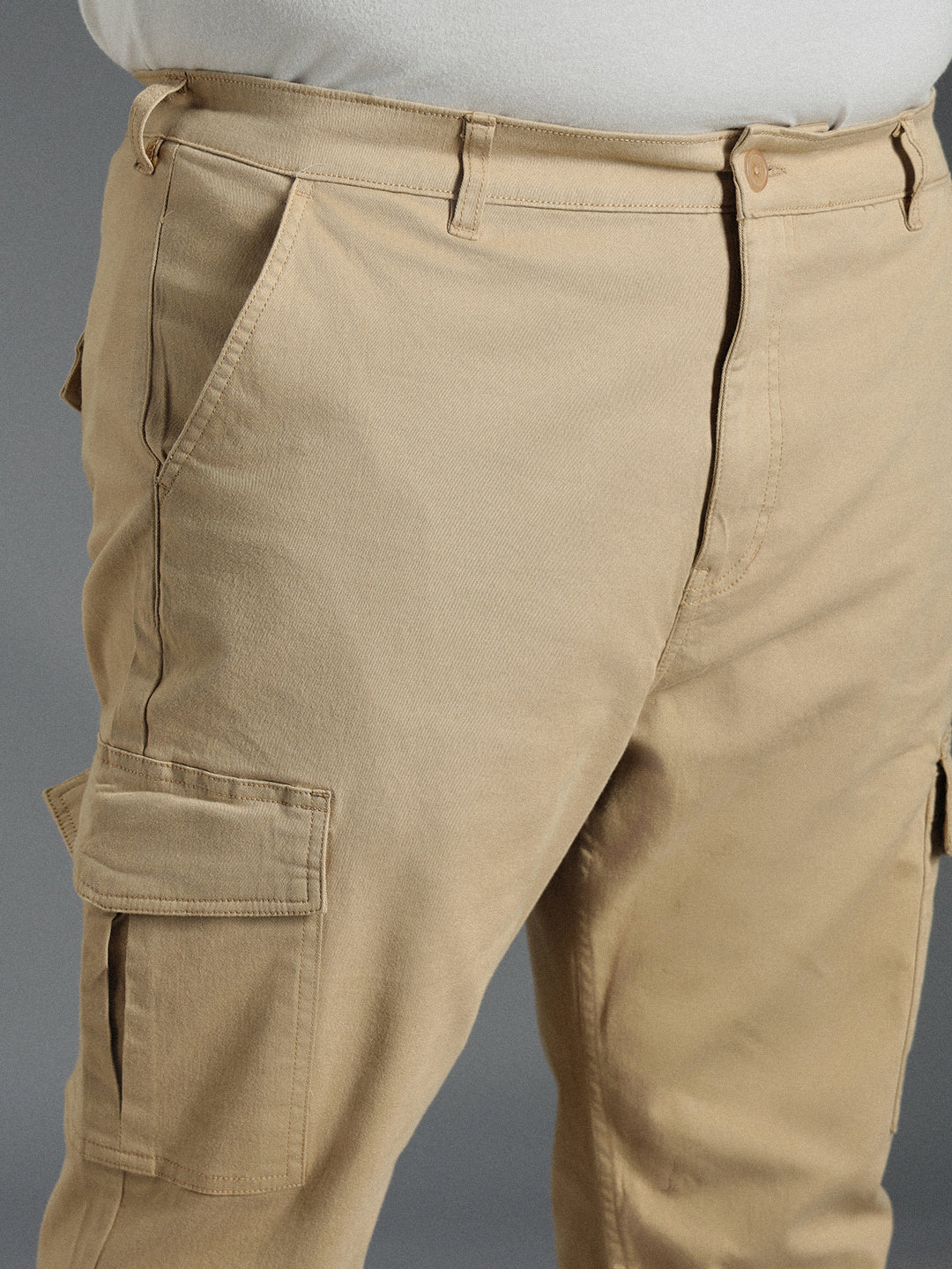 Plus Size Men Relaxed Straight Leg Straight Fit Cotton Cargos Trousers