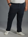 Plus Size Men Relaxed Mid-Rise Plain Cotton Straight Fit Cargos Trousers