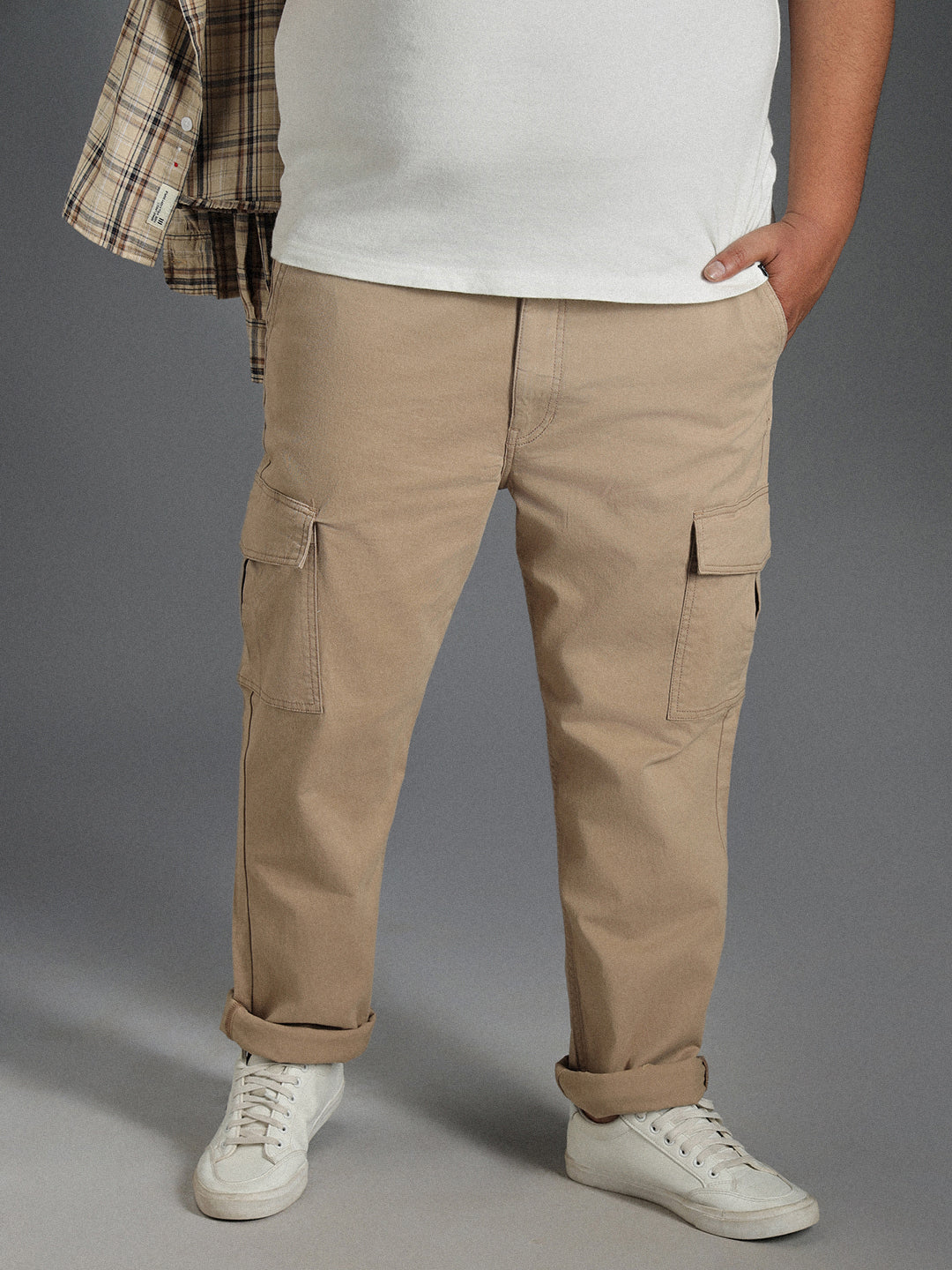 Plus Size Men Relaxed Straight Leg Straight Fit Cotton Cargos Trousers