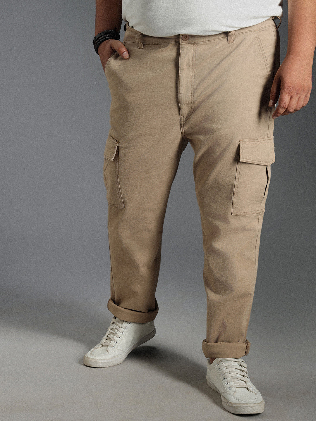 Plus Size Men Relaxed Straight Leg Straight Fit Cotton Cargos Trousers