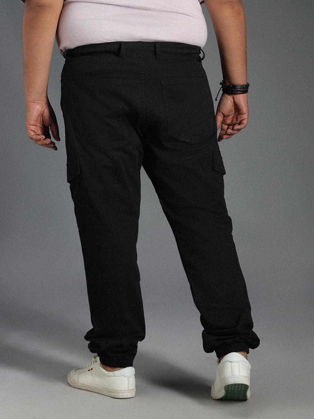 Plus Size Men Relaxed Mid-Rise Cotton Plain Straight Fit Cargos Trousers