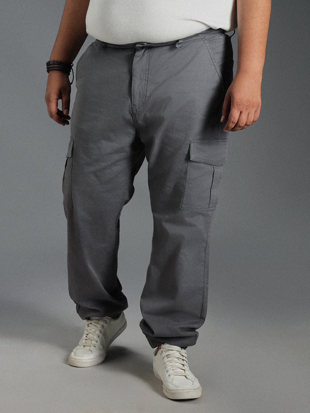 Plus Size Men Relaxed Straight Fit Cotton Cargos Trousers