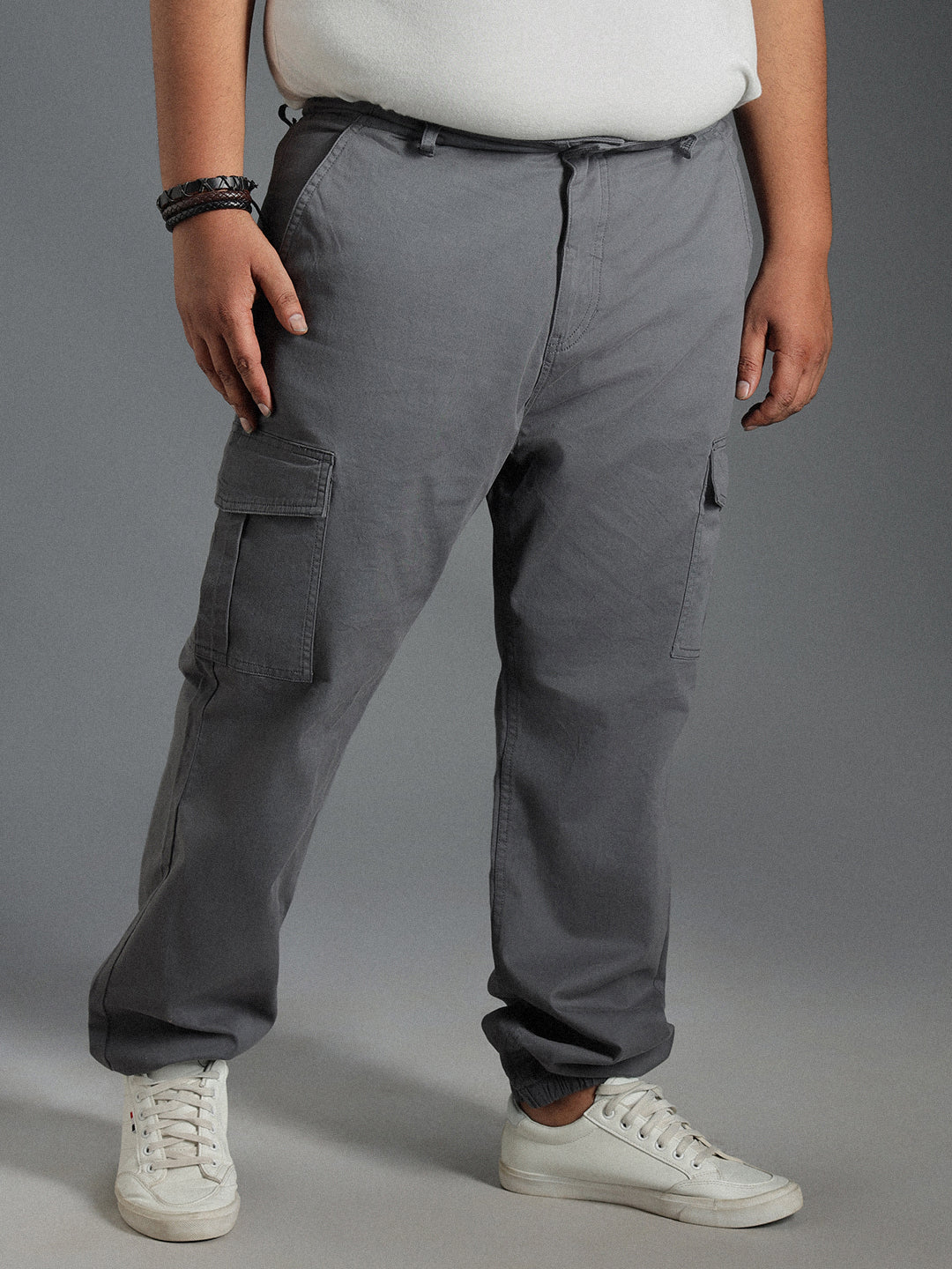 Plus Size Men Relaxed Straight Fit Cotton Cargos Trousers