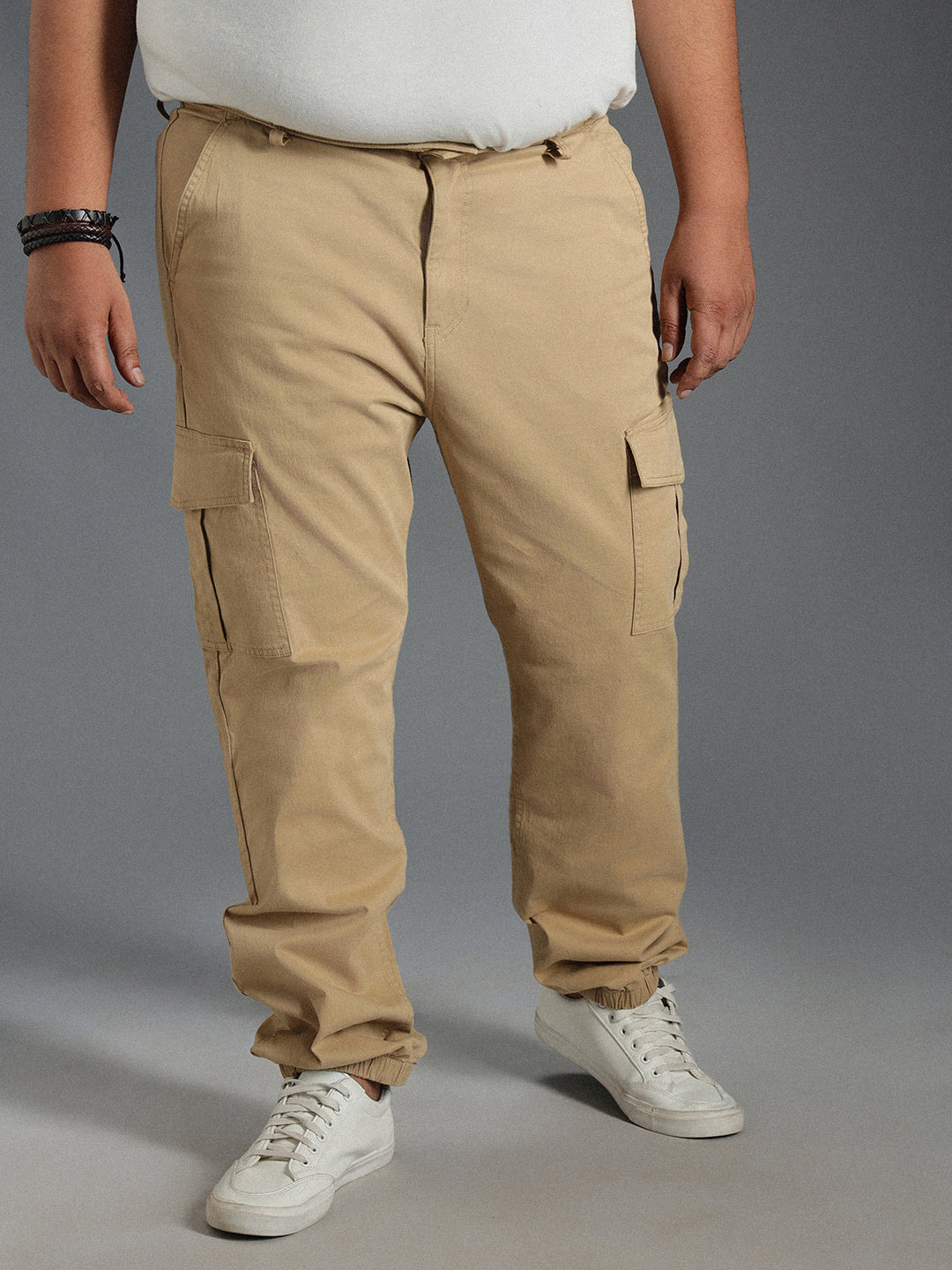 Plus Size Men Relaxed Straight Fit Cotton Cargos Trousers