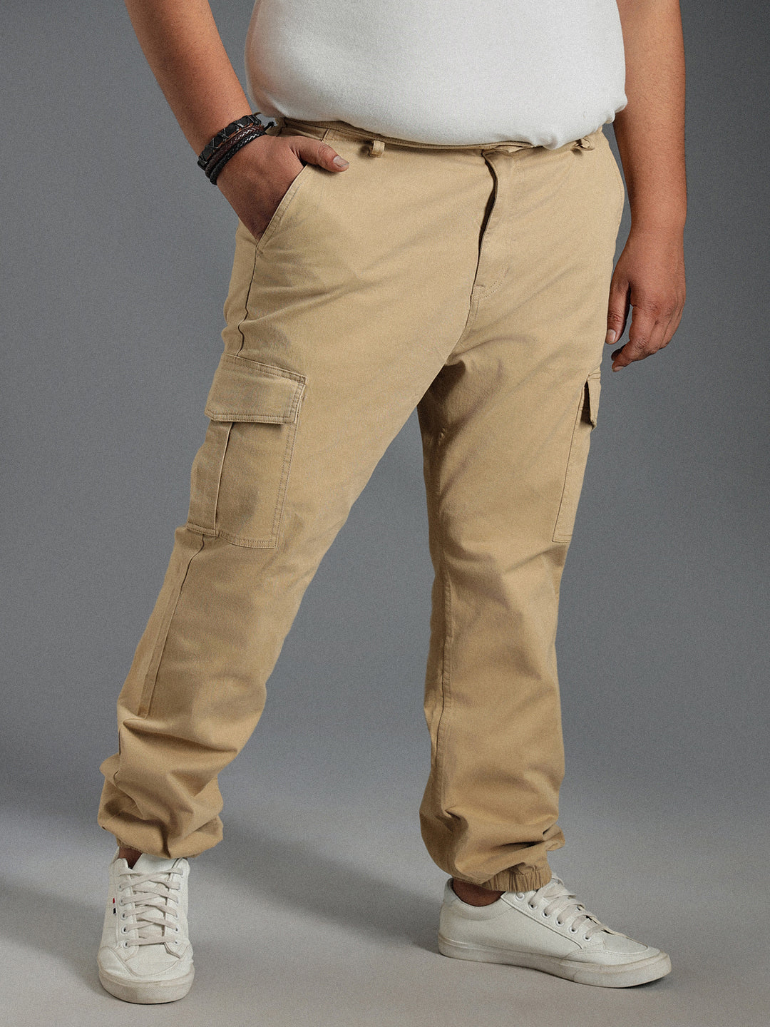 Plus Size Men Relaxed Straight Fit Cotton Cargos Trousers