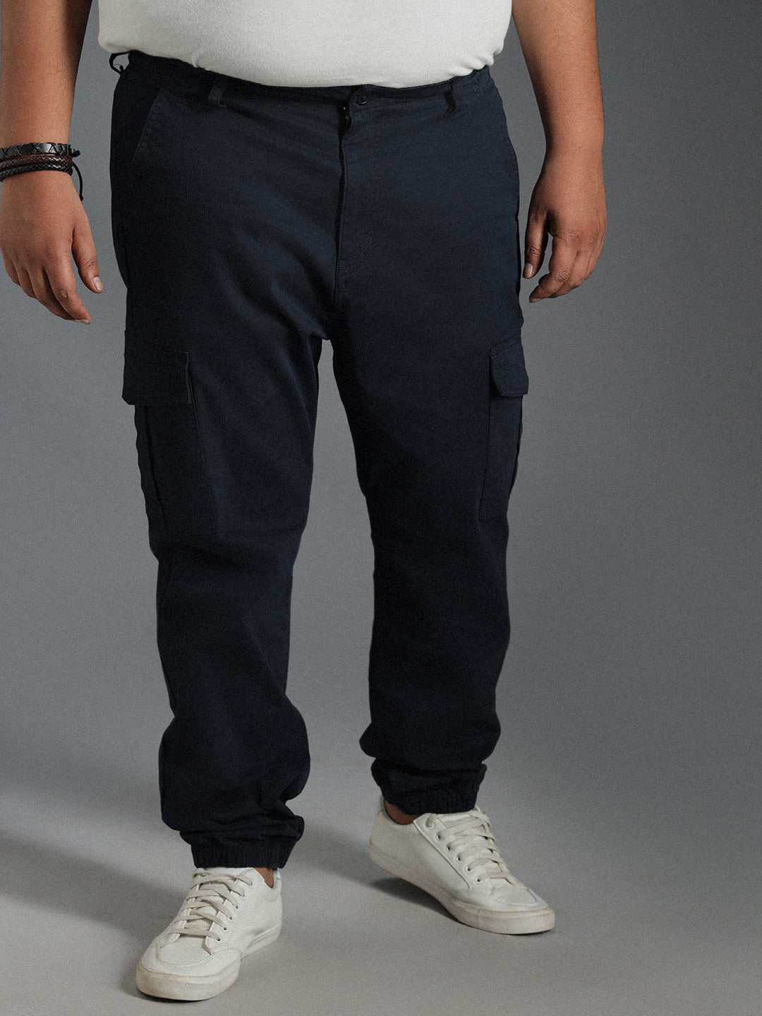 Plus Size Men Relaxed Straight Fit Cotton Joggers Trousers