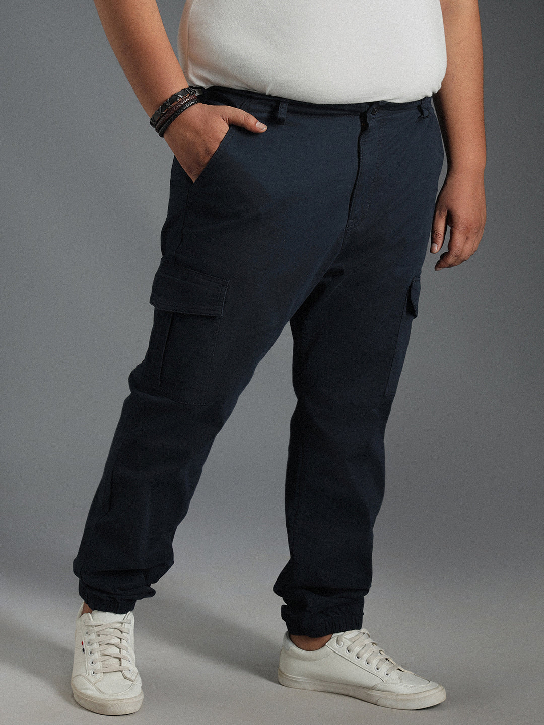 Plus Size Men Relaxed Straight Fit Cotton Joggers Trousers