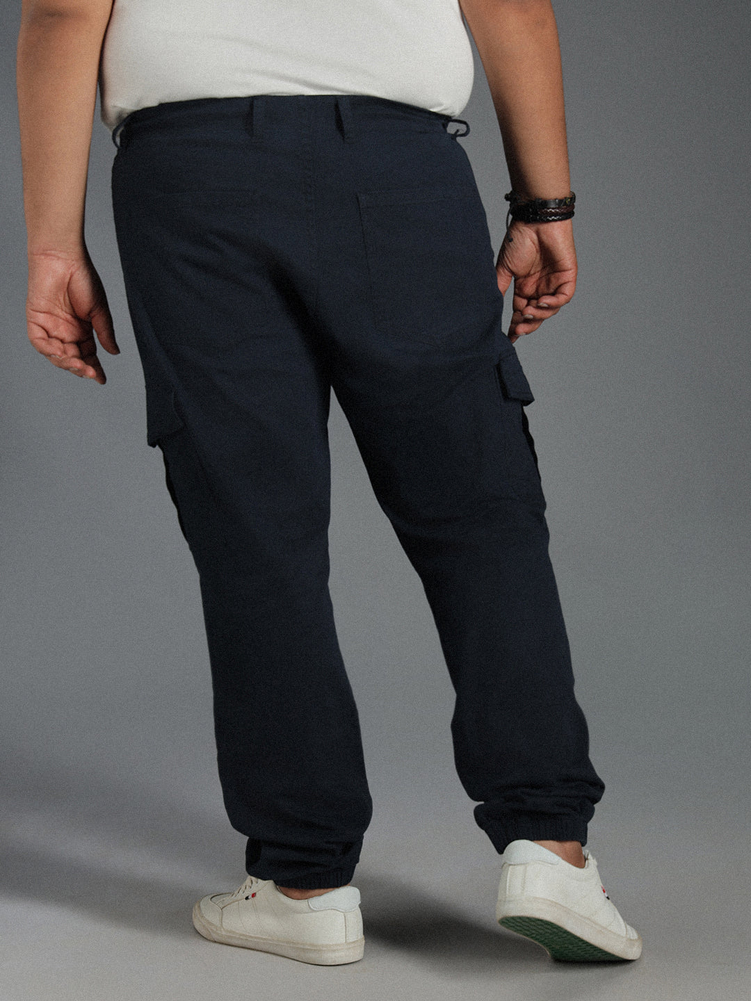 Plus Size Men Relaxed Straight Fit Cotton Joggers Trousers