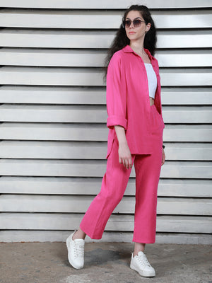 Long Sleeves Pure Cotton Shirt With Trousers