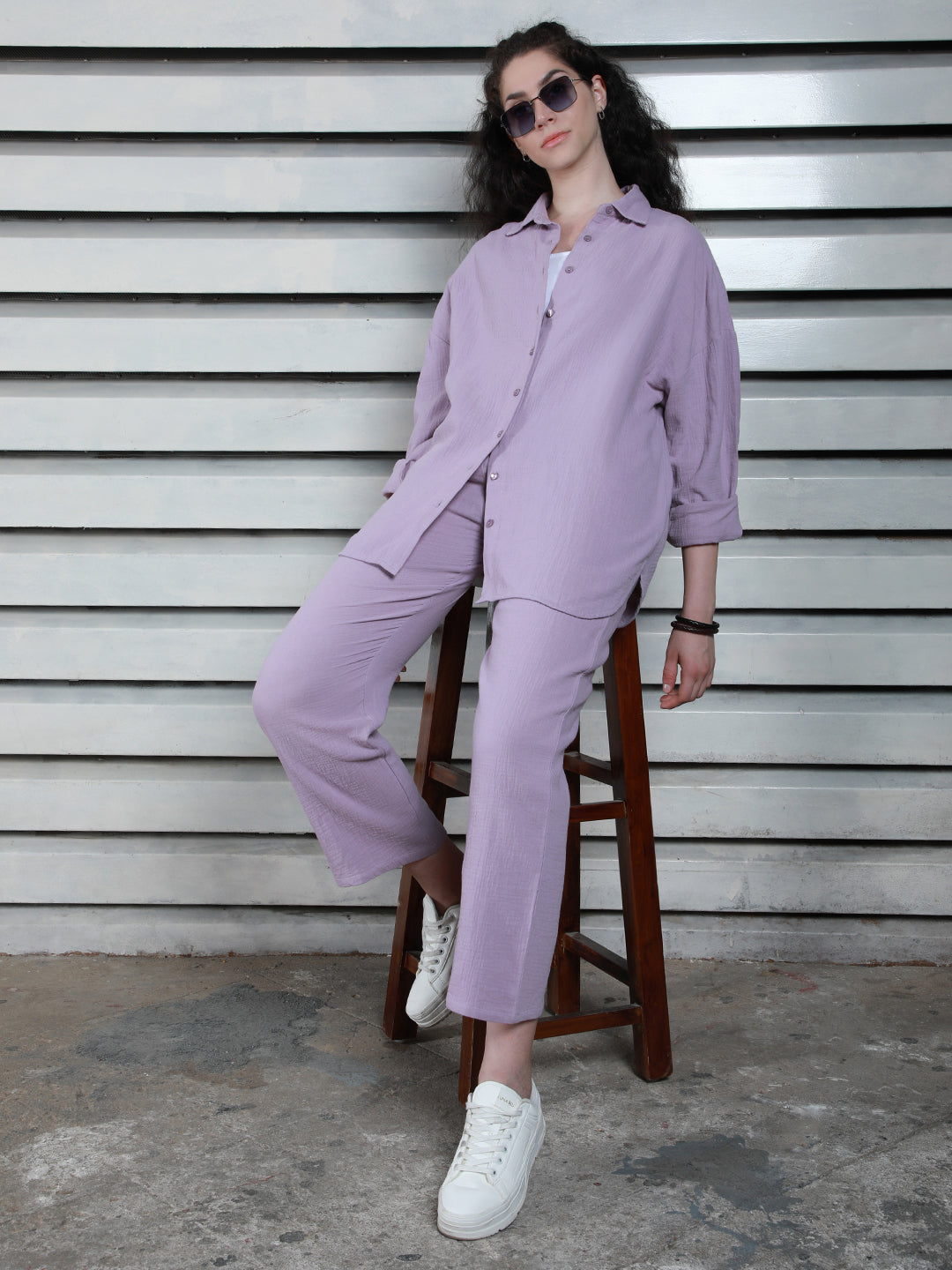 Long Sleeves Pure Cotton Shirt With Trousers