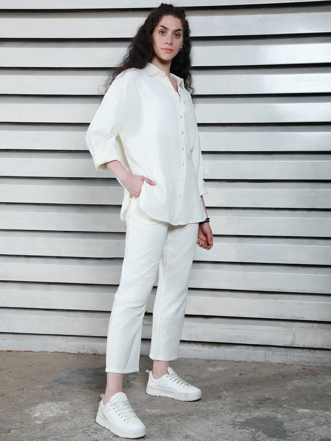 Long Sleeves Pure Cotton Shirt With Trousers