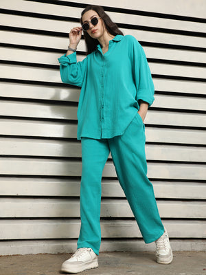 Self Design Pure Cotton Shirt With Trousers