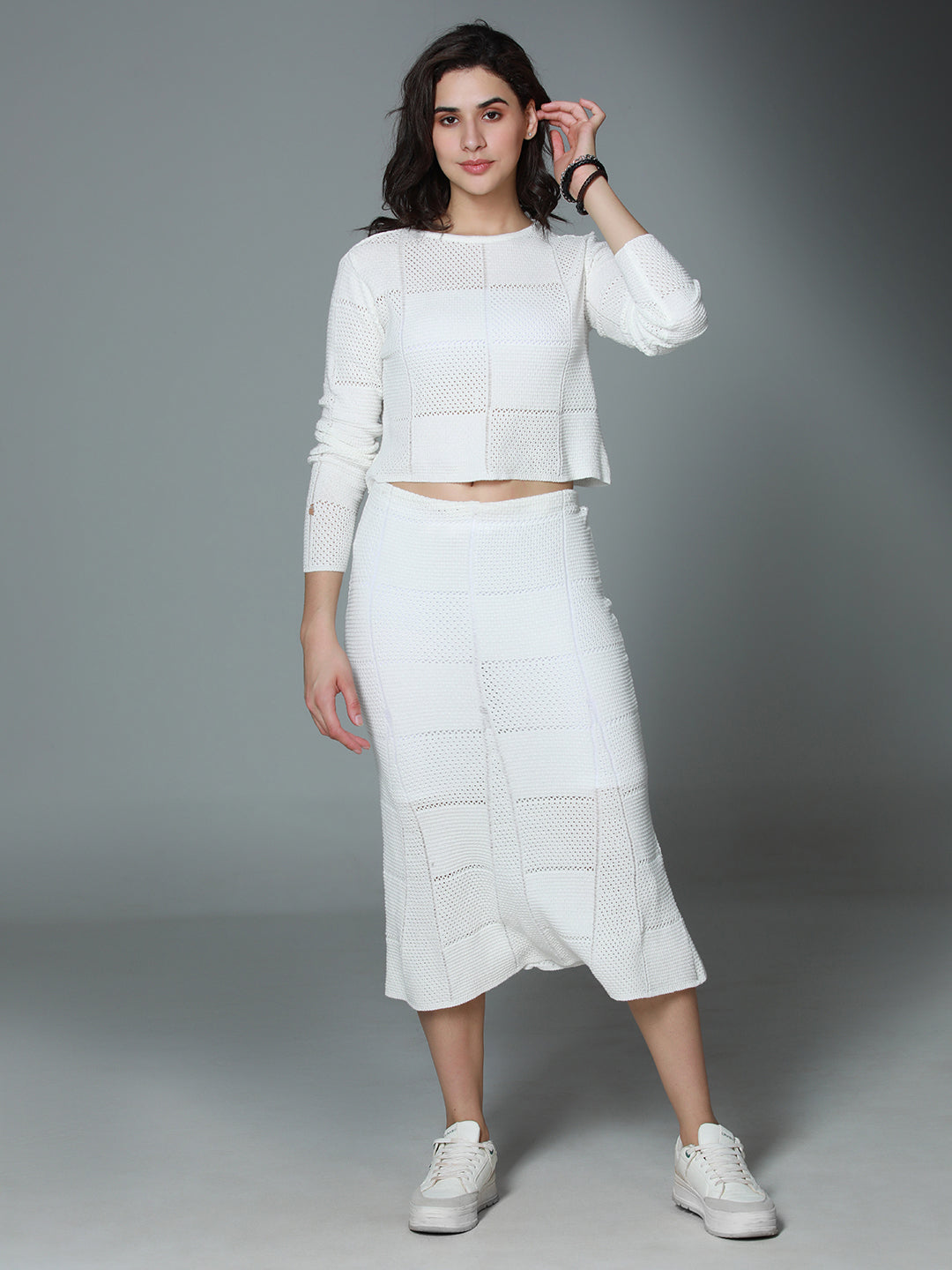 Crochet Pure Cotton Crop Top Midi Skirt Co Ords