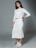 Crochet Pure Cotton Crop Top Midi Skirt Co Ords