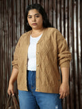 High Star Plus Size Women Cable Knit Self Design Cardigan