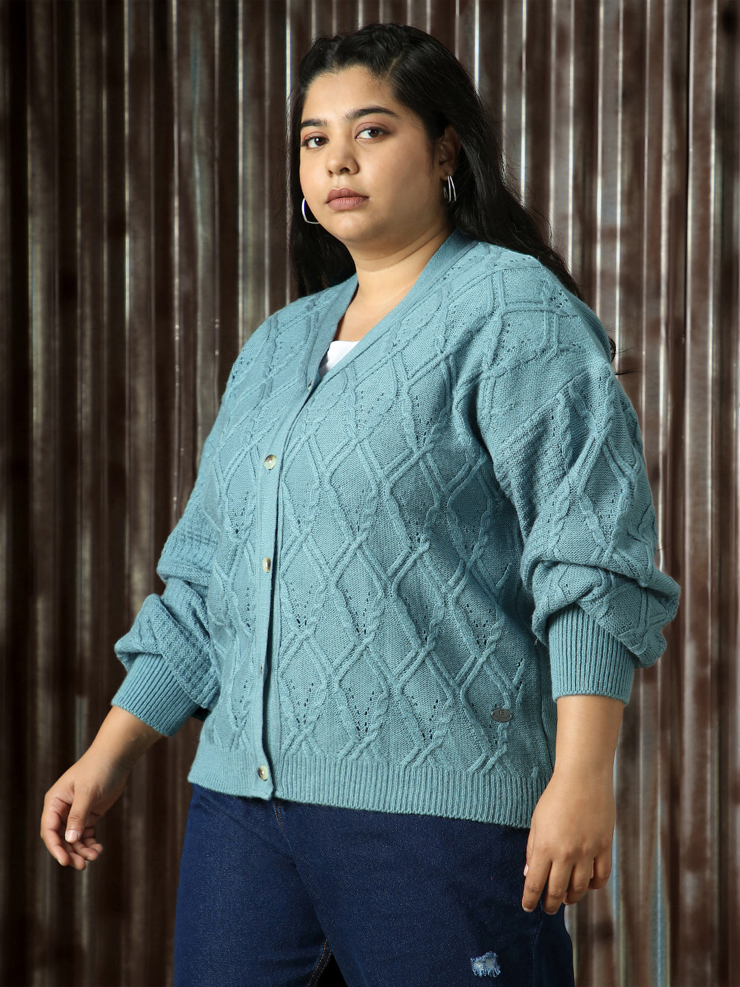 High Star Plus Size Women Cable Knit Cardigan