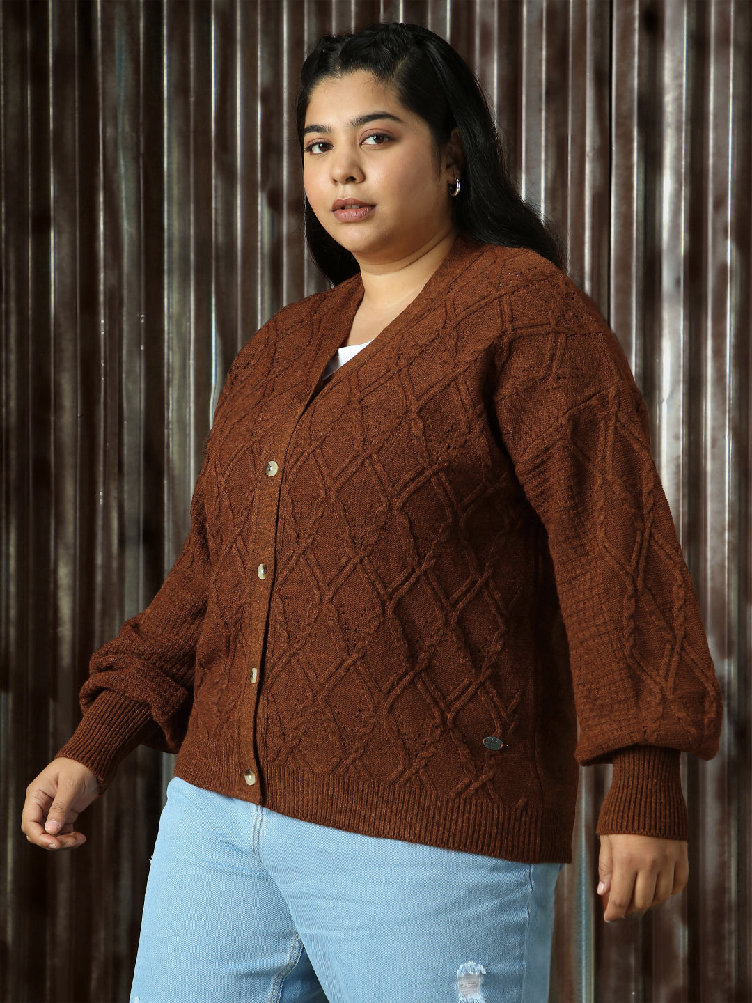 High Star Plus Size Women Plus Size Cable Knit Cardigan