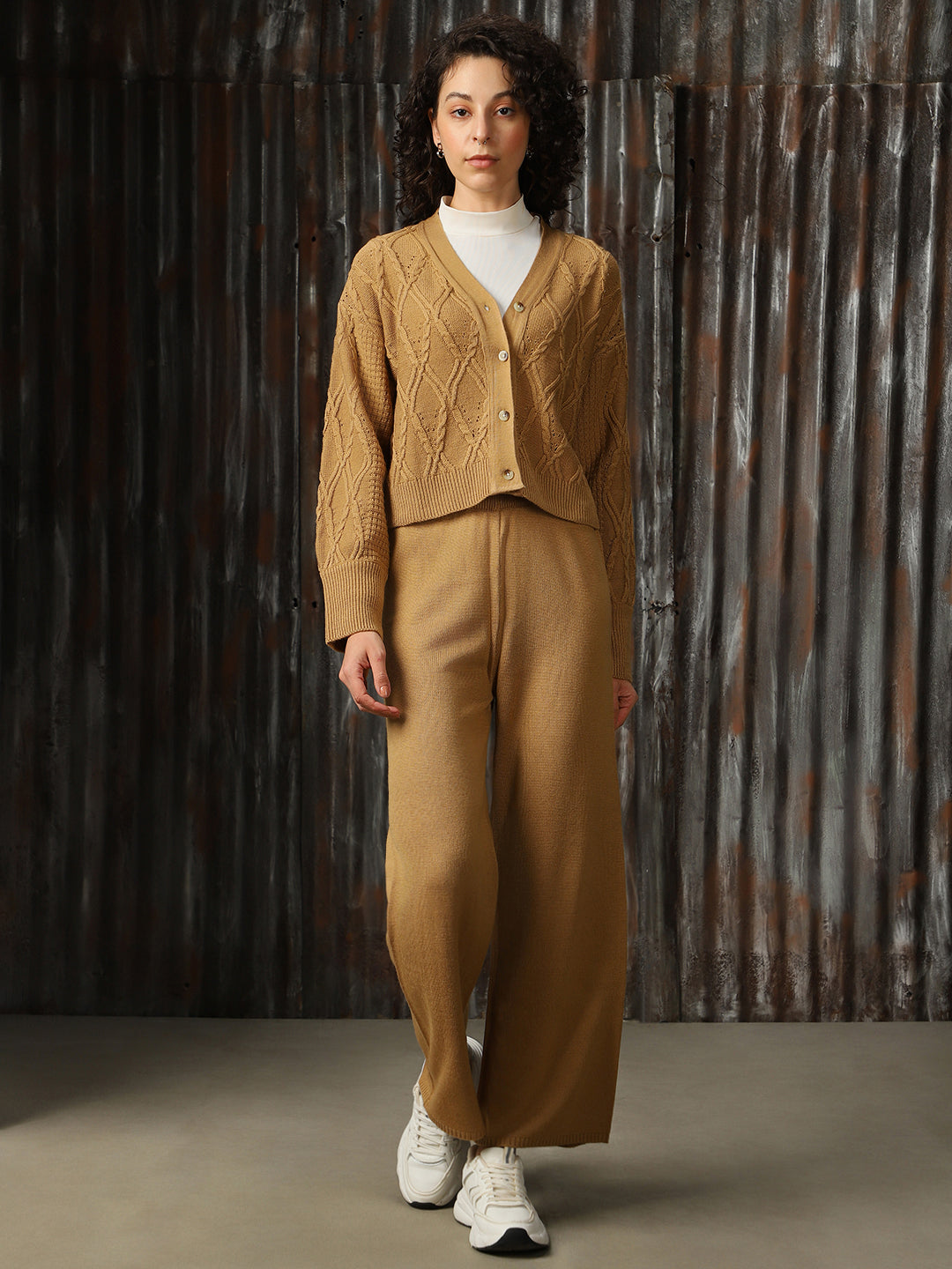 High Star Cable Knit Acrylic Sweater cardigan & Trouser Co-Ords