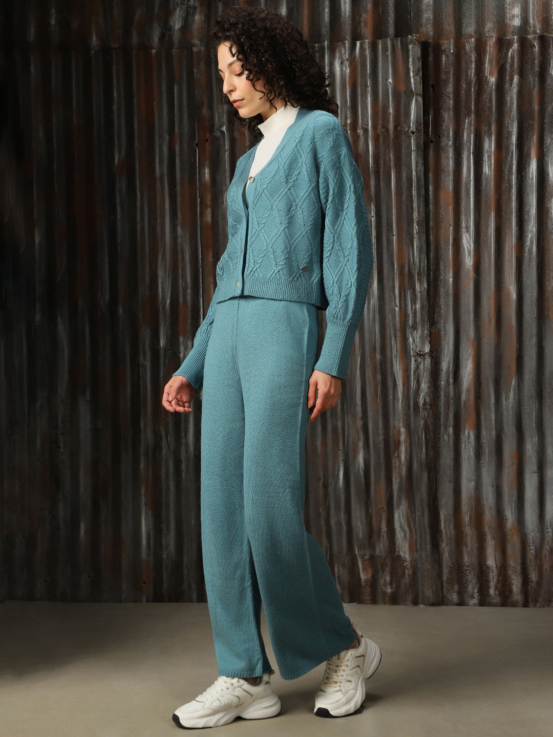 High Star Cable Knit Acrylic Sweater cardigan & Trouser Co-Ords