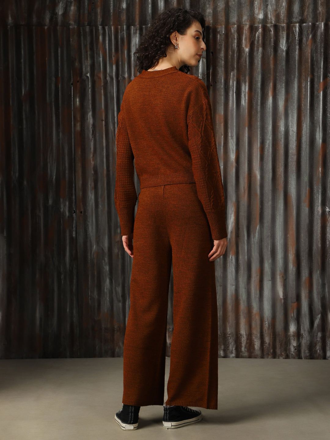 High Star Cable Knit Acrylic Sweater cardigan & Trouser Co-Ords